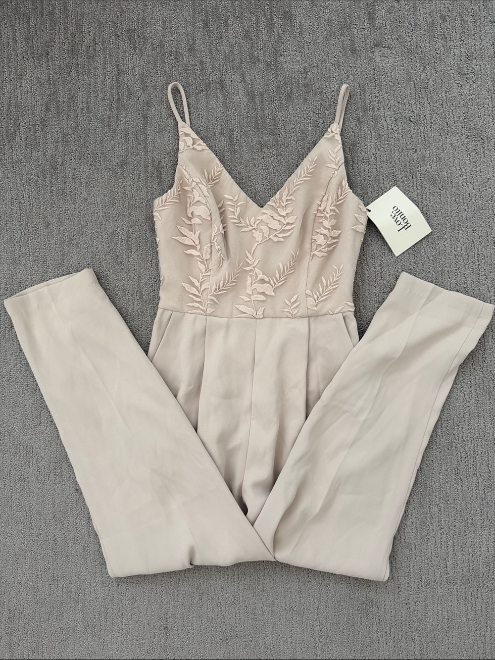 NWT Love Bonito Embroidered Jumpsuit in Light Beige size XS